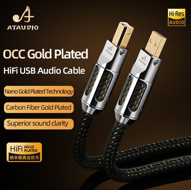 ATAUDIO HiFi-USB-Audiokabel mit OCC-vergoldeten Kontakten für DAC und Telefon, Typ USB-A zu USB-C oder USB-C zu USB-C, Gold - Bild 1