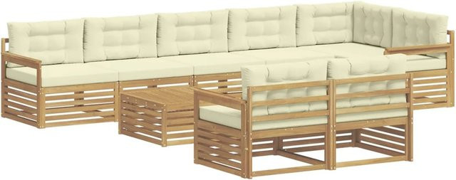 vidaXL Outdoor-Sofagarnitur 9-teilig aus Akazienholz mit Kissen in Weiß und Beige - Bild 1