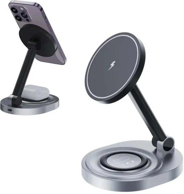 VIKEFON 2-in-1 Magnetische Kabellose Ladestation für MagSafe iPhone und Apple Watch in Schwarz - Bild 1