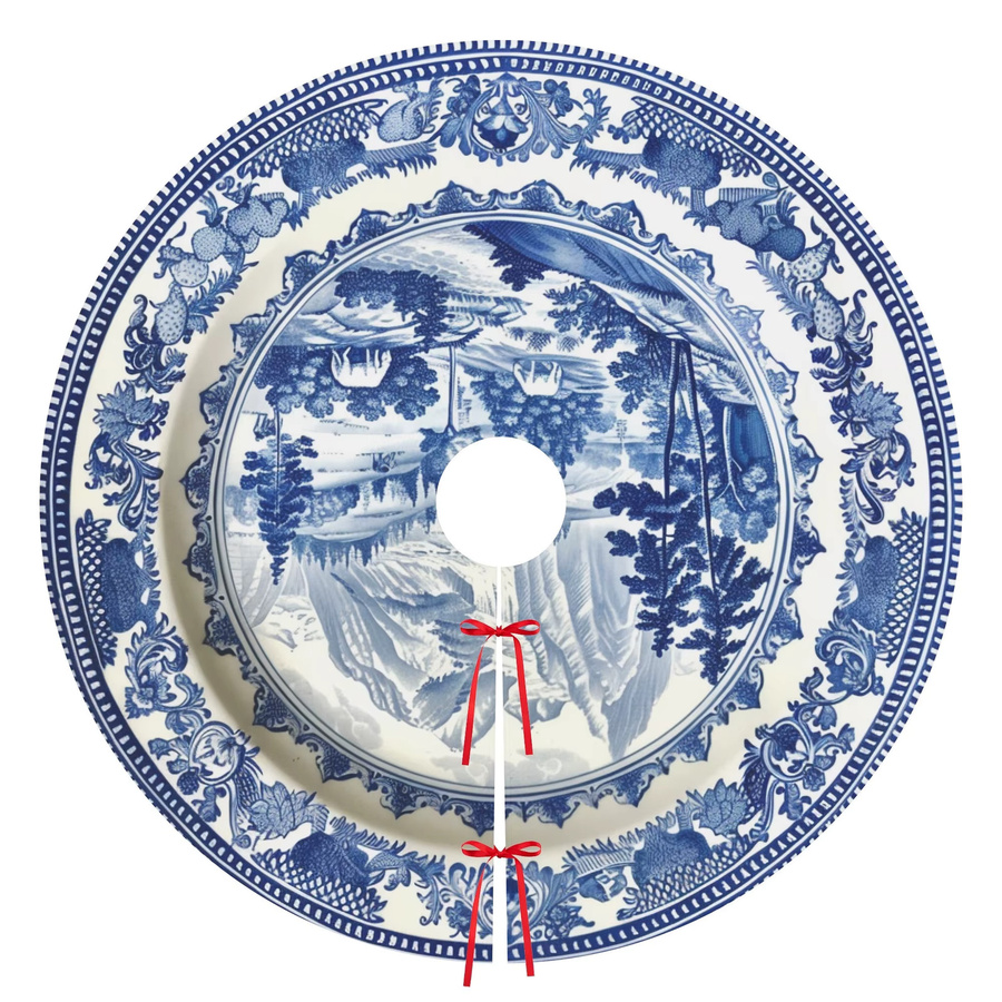 Blaues Weihnachtsbaumkleid von VIKAMA mit floralem Design - Bild 4
