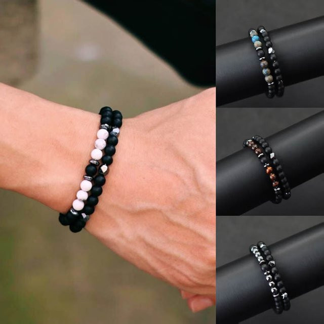 Armband Set, Hämatit, Tigeraugen, Schwarz, Herren - Bild 1