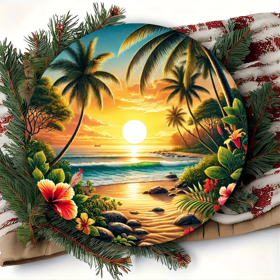 Potdemiel Tropical Beach Sunset Wandkunst aus Metall, Vintage-Foliengravur, Mehrfarbig, B/H: 20,3 x 20,3 cm - Bild 4