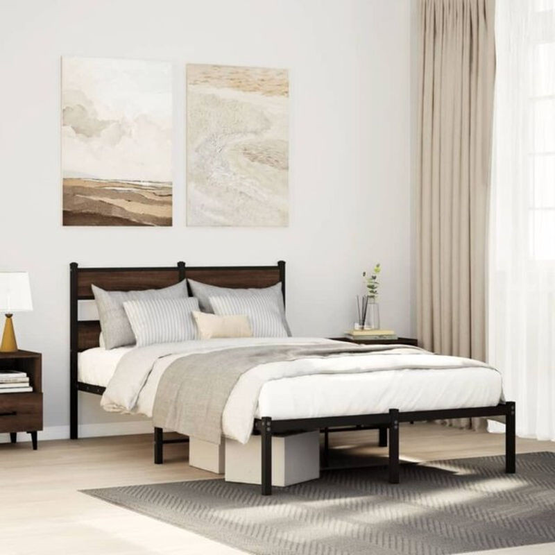 Vidaxl Metallbett mit Kopfteil in Braun und Schwarz, B/T/H: 190 x 120 x 91,5 cm - Bild 1