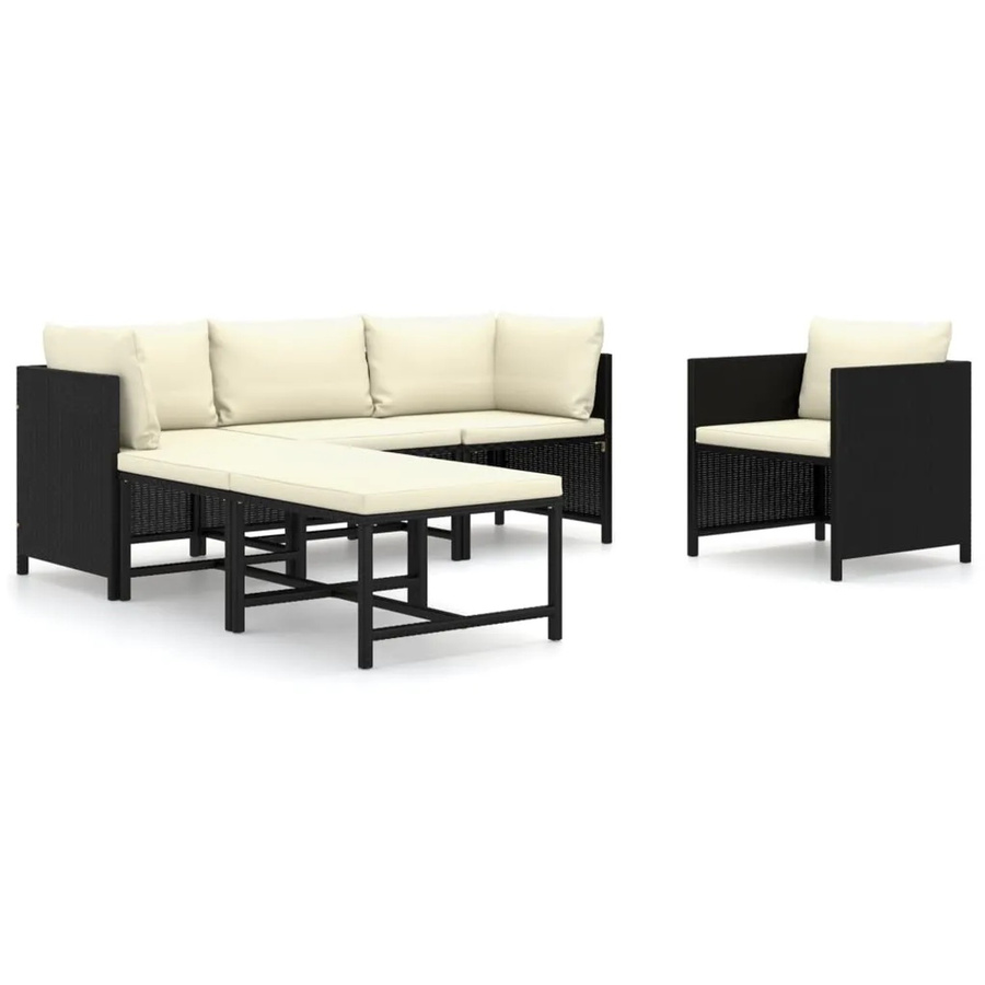 vidaXL 6-tlg Garten-Lounge-Set Modell 8 aus Poly Rattan und Metall in Schwarz mit Kissen und Ottoman in L-Form - Bild 2