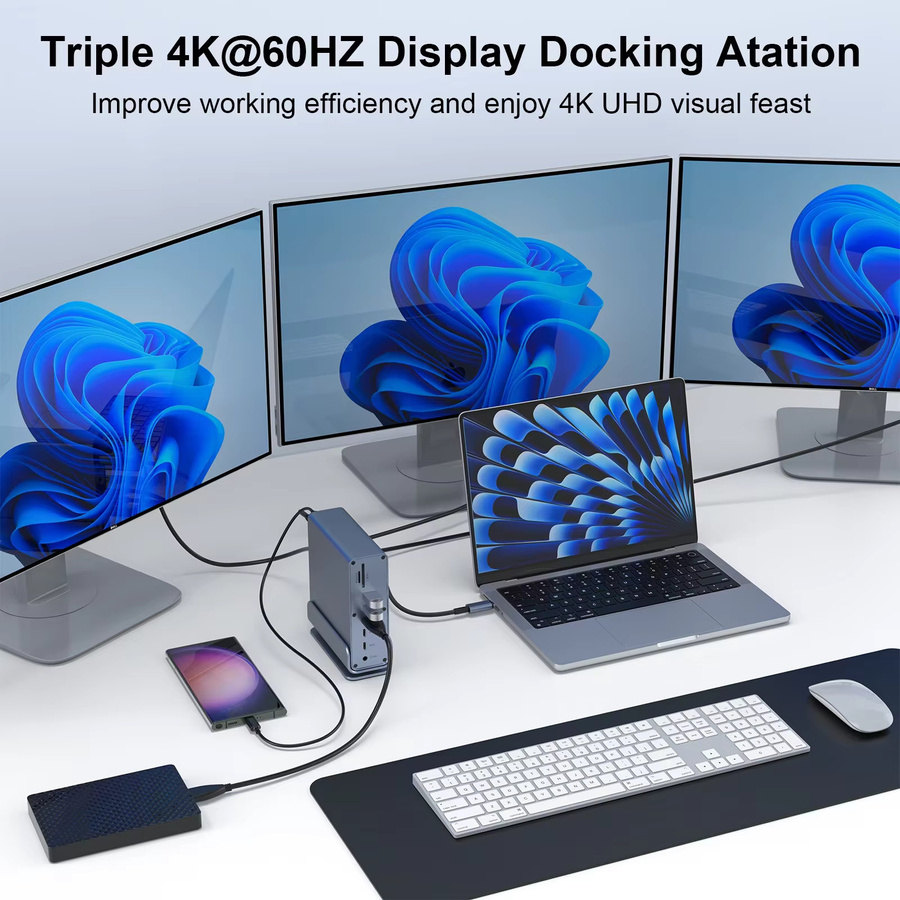 FC&EC 15 in 1 USB-C Dockingstation Hub in Grau mit 4K@60Hz HDMI, DisplayPort, USB-A, RJ45, SD/TF und Audio-Port für Macbook Pro und Laptop - Bild 4