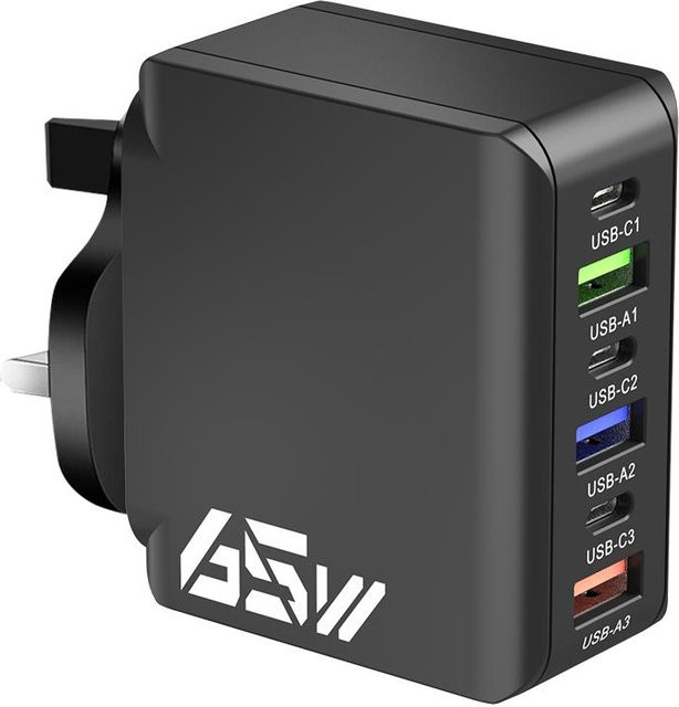 JadeBamboo Chargers Warehouse 65W USB C Wandladegerät mit 6 Anschlüssen und Quick Charge 3.0, Schnellladegerät für iPhone, Xiaomi, Samsung und Oppo, schwarz - Bild 1