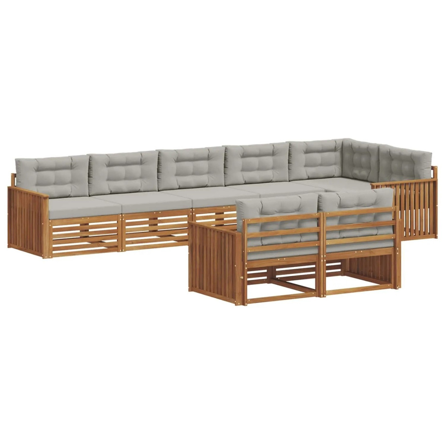 vidaXL Outdoor-Sofagarnitur aus Akazienholz mit 25-teiligem Set und Kissen in Natur und Hellgrau - Bild 2