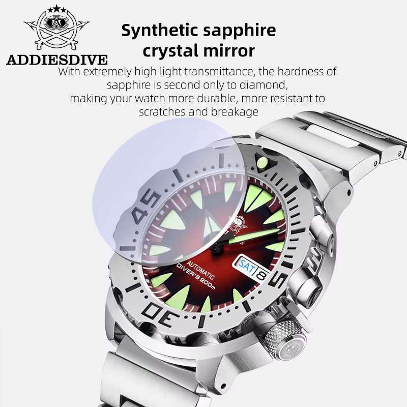 ADDIESDIVE Armbanduhr, Automatik, Edelstahl, Blau, Saphirglas, Herren - Bild 5