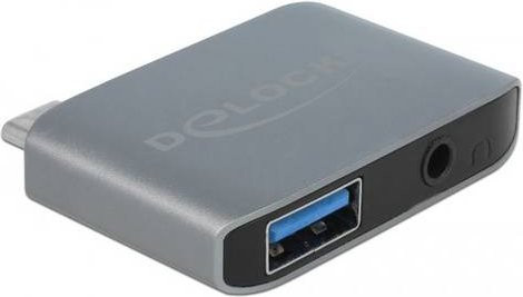 Delock USB-C Audio Adapter mit 3,5 mm Klinkenbuchse und USB 3.0 Buchse A in Grau - Bild 1