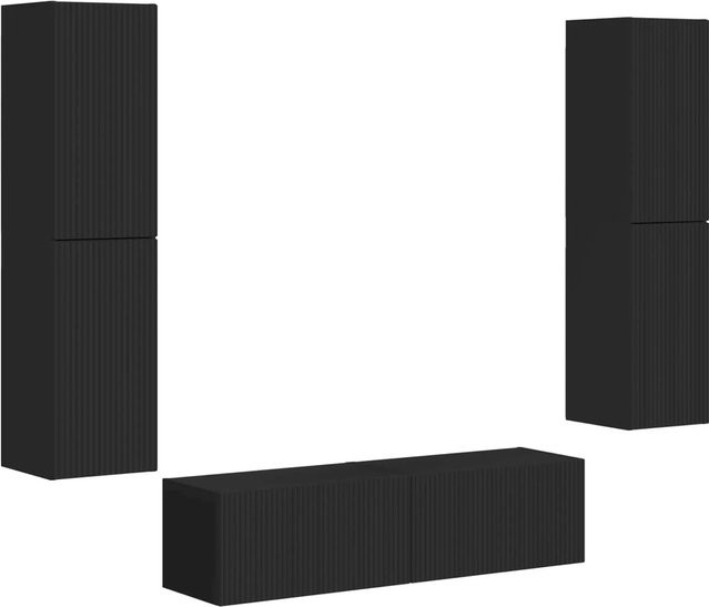 vidaXL TV-Schrankset aus Holzwerkstoff in Schwarz mit 6 Wandschränken und integrierter Beleuchtung im modernen Design - Bild 1