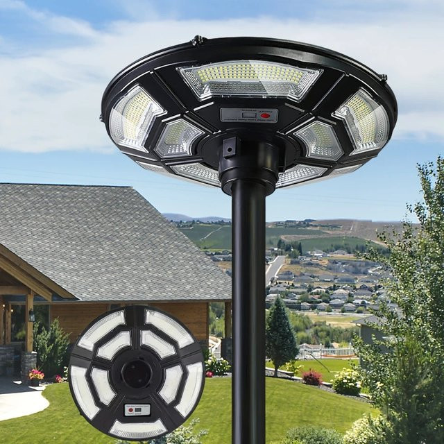 YQCHEZI Solarbetriebene Außen-Hofleuchte in Schwarz mit Bewegungssensor und Dämmerungssensor, moderne UFO-Solarlampe für den Garten - Bild 1