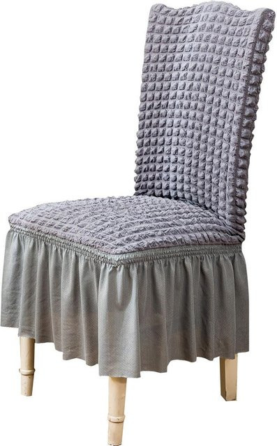 Bestbags Seersucker-Universal-Stretch-Esszimmerstuhlbezug mit Schößchen in Grau - Bild 1