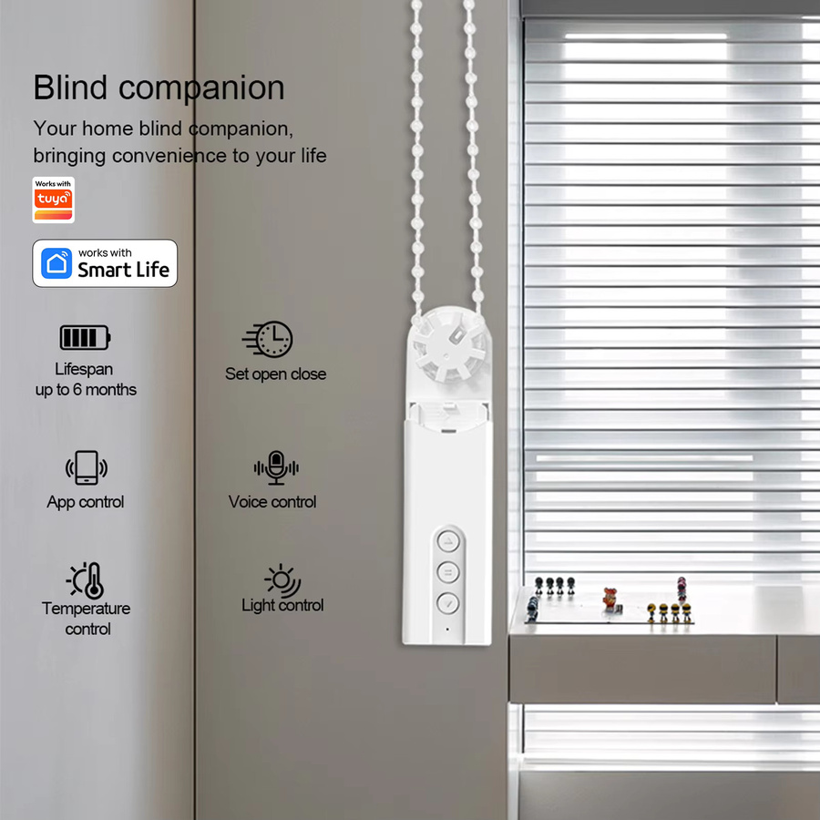 Tuya WiFi Smart Vorhangmotor mit Perlschnursteuerung in Weiß für App und Sprachsteuerung via Alexa und Google Home - Bild 2