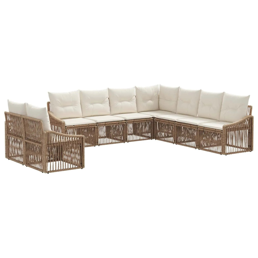 vidaXL Gartensofa-Set 9-teilig in Beige aus Poly-Rattan mit Polsterung und Kissen in U-Form - Bild 2