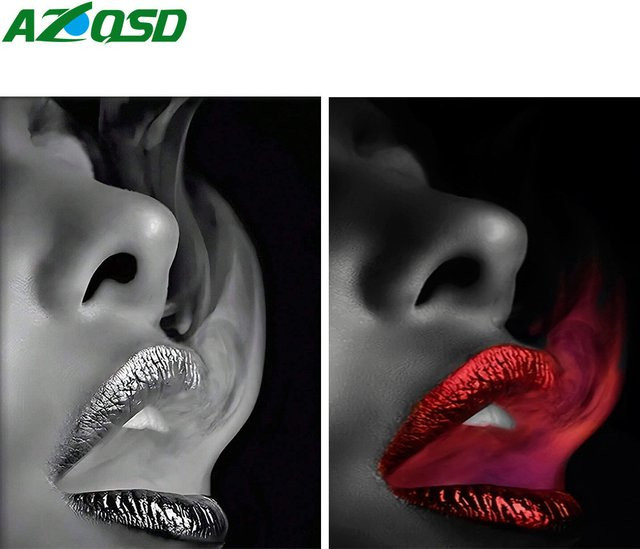 AZQSD Diamond Painting Lippen Motiv als Mosaik-Kunstwerk mit runden Steinen, Mehrfarbig, B x H: 30 x 40 cm - Bild 1