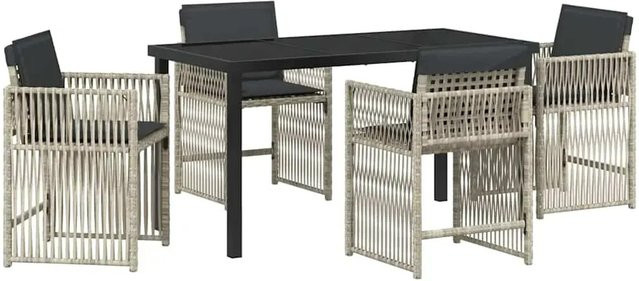 vidaXL Garten Essgruppe 5-teilig aus Poly-Rattan und Stahl in Hellgrau mit Glastisch - Bild 1