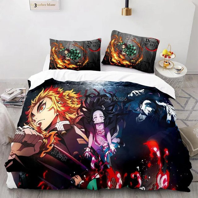 Bettwäscheset Demon Slayer mit Anime-Print von Binchi Outdoor Product, bestehend aus Bettbezug und Kissenbezügen, Mehrfarbig, B/H: 200 x 200 cm - Bild 1