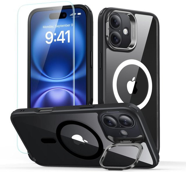 ESR MagSafe Hülle für Apple iPhone 16 mit Classic Hybrid Kickstand und Displayschutz, Schwarz Transparent - Bild 1