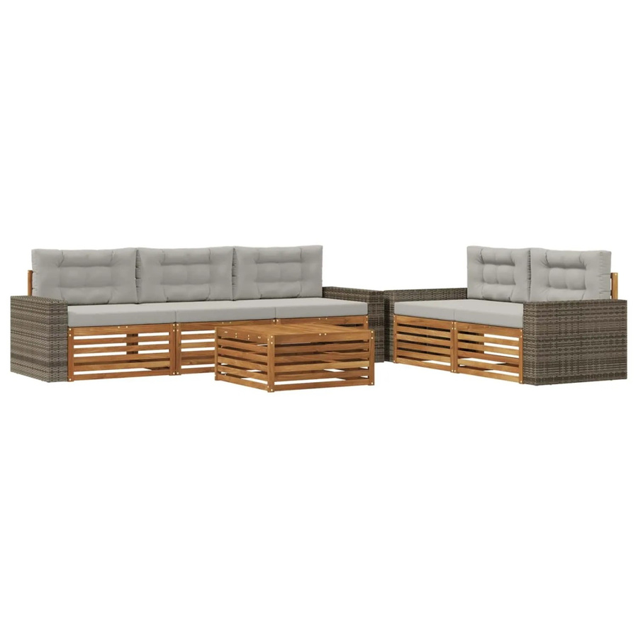vidaXL Outdoor-Sofagarnitur aus Akazienholz mit Polsterung in Natur und Hellgrau, 6-teiliges Set mit Tisch und Kissen - Bild 2