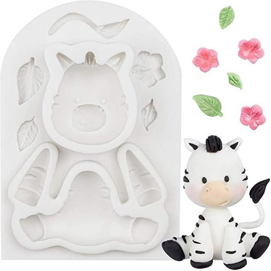 YULIN Silikonform für Fondant mit Dschungel-Tier-Motiven wie Elefant, Giraffe, Affe und Zebra zur Dekoration von Geburtstagstorten und Cupcakes, Weiß - Bild 1