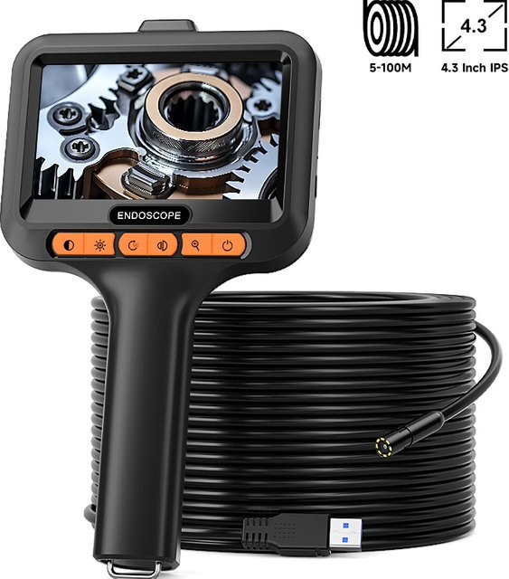 BUMBORN Industrie-Endoskopkamera mit 4,3 Zoll Display, 8 mm HD 1080P Kamera, abnehmbares Design und IP67 Schutz, Farbe: Schwarz - Bild 1