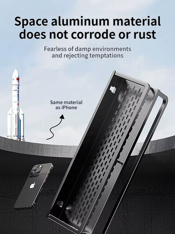 YUNJIEYA Eckregal für das Badezimmer mit Saugnapf ohne Bohren, Organizer für Taschentücher und WC-Zubehör, Grau, Breite: 30,0 cm, Höhe: 12,0 cm - Bild 4