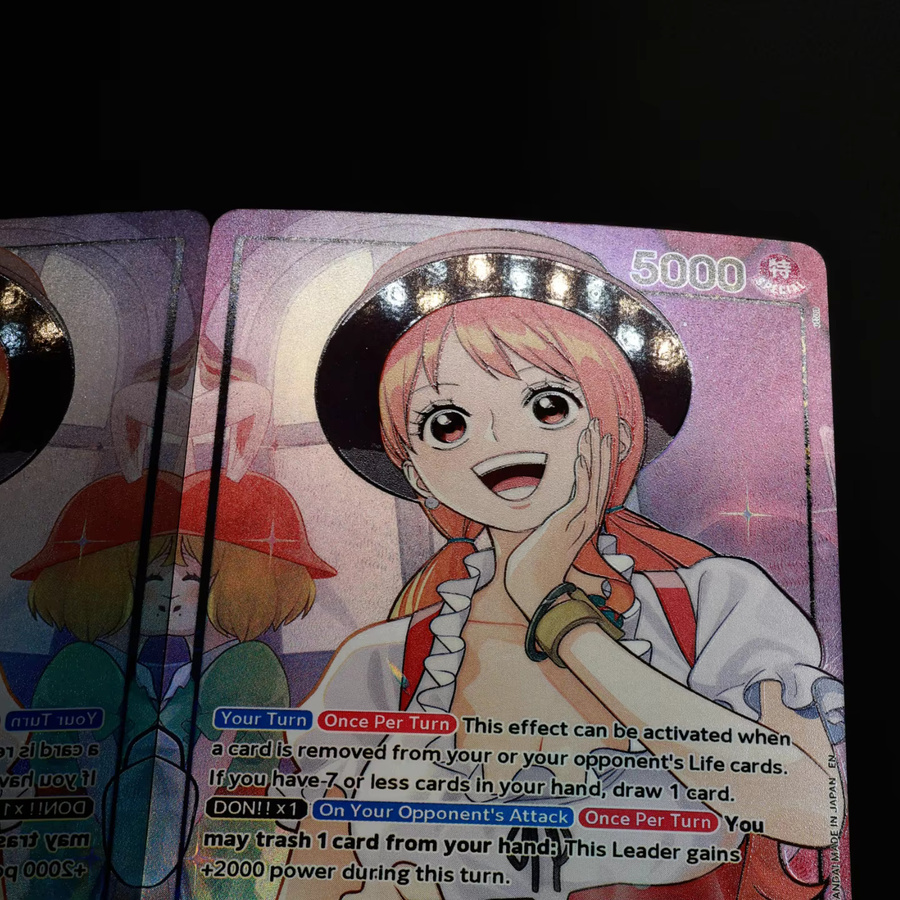 One Piece TCG Nami Promo Leader-Karte, Englisch, Blau Gelb, Folienveredelte Texturkarte - Bild 3