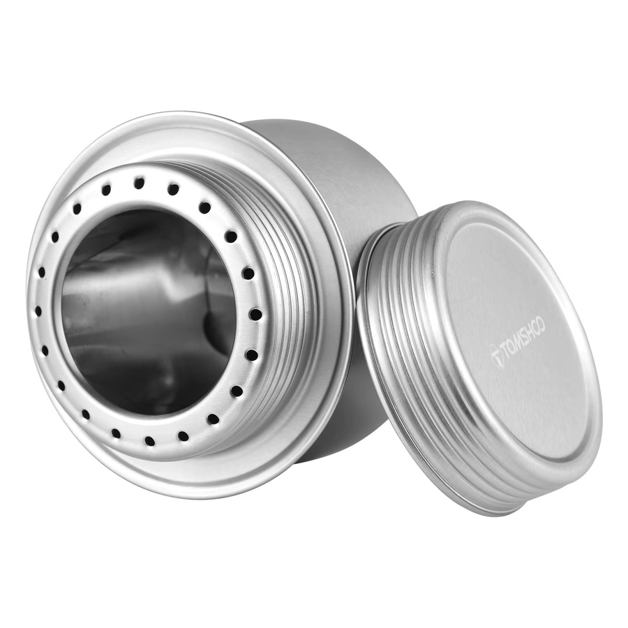 Tomshoo Tragbarer Mini-Alkoholofen aus Aluminiumlegierung mit Deckel in Silber für Camping und Wandern - Bild 2