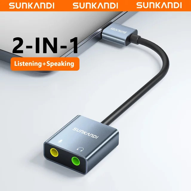 SUNKANDI USB-C Soundkarten-Adapter mit Dual 3,5 mm Klinkenanschluss für Kopfhörer und Mikrofon, kompatibel mit Windows, Mac und PC - Bild 1