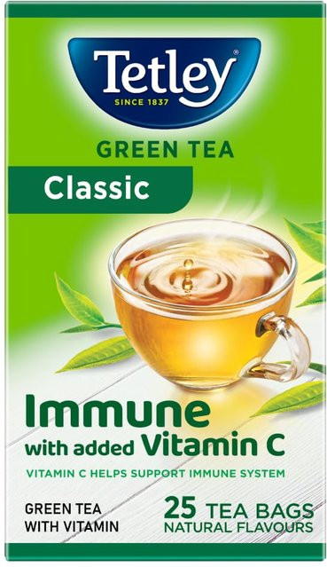 Tetley Grüner Tee Classic Immune mit Vitamin C, Teebeutel, 25 Stück - Bild 1