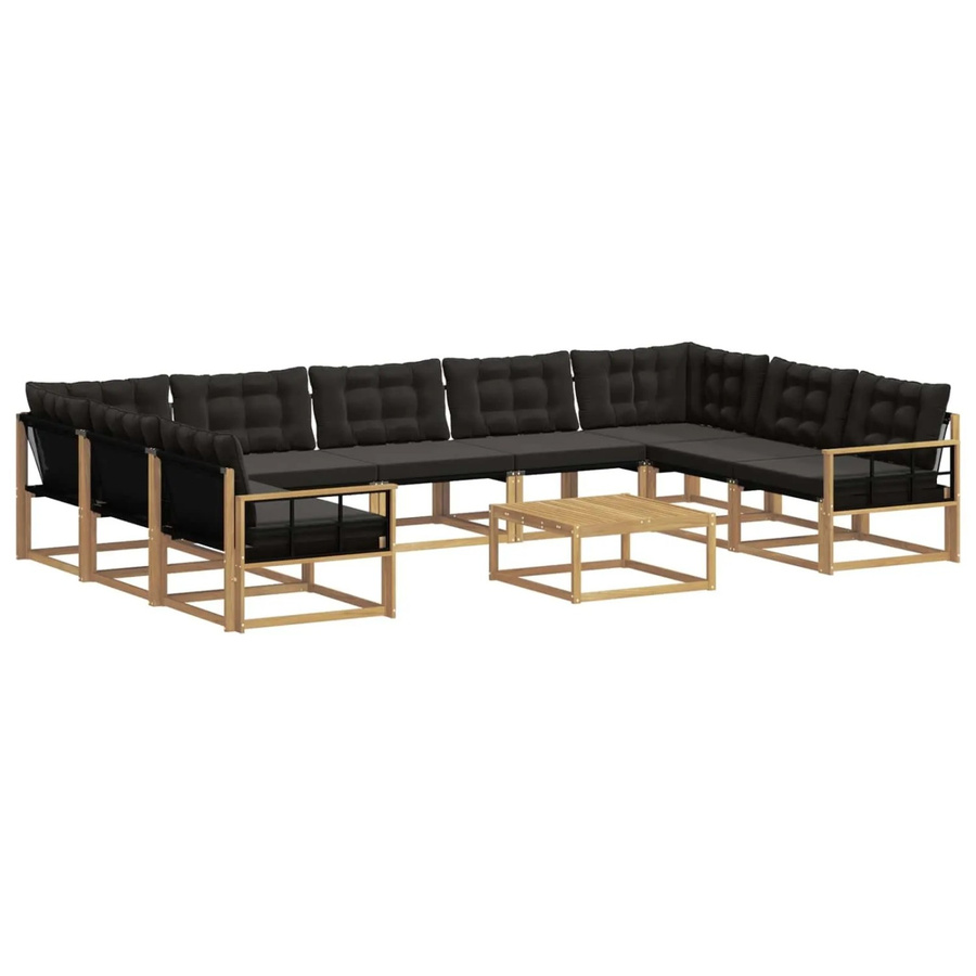 vidaXL Outdoor-Sofagarnitur aus massivem Akazienholz mit Textilene und Kissen, 10-teilig, Weiß-Schwarz - Bild 2