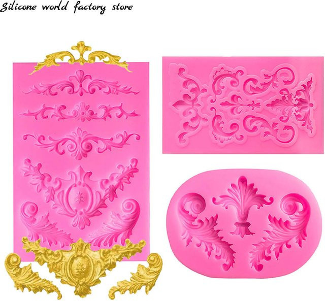 ChengHaoRan Silikonform im Retro-Stil mit Reliefmuster in Pink für Zuckerguss, Fondant und Schokolade, rechteckig - Bild 1