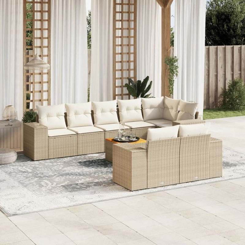 Vidaxl Gartenmöbel-Set aus Polyrattan und Akazie mit Kissen, 9-teilig, Beige - Bild 1