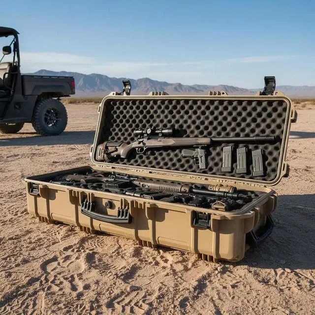 Abschließbarer Hartschalen-Gewehrkoffer mit Rollfunktion und Schaumstoffeinlagen, wasserdicht IP67, Khaki, B/T/H: 108,9 x 39,2 x 15,5 cm - Bild 1