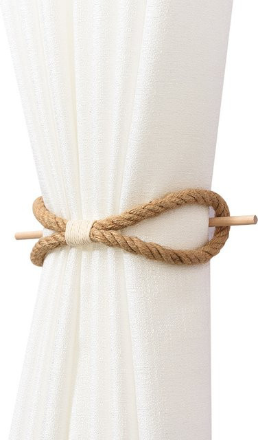 QHSPE Vorhang- und Türvorhang-Raffhalter aus massivem Holz und Baumwollseil in Beige, minimalistisches Design - Bild 1