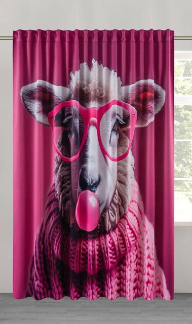 POCOline Verdunklungsvorhang Wolli-Brille mit Schaf-Motiv in Pink, Breite: 250 cm, Höhe: 245 cm - Bild 1
