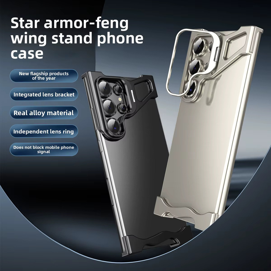 Stoßfeste Metall-Schutzhülle mit integriertem Halter und Kameraschutz für Samsung Galaxy S25 S24 S23 S22 Ultra in Silber - Bild 2
