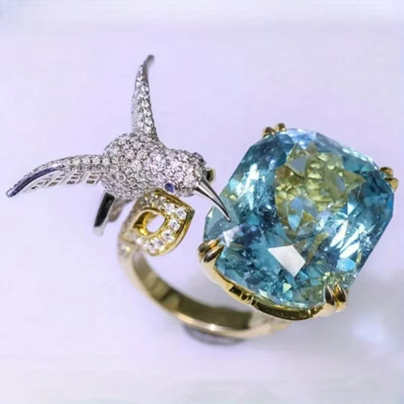 YoYo Vogel-Ring, blauer Stein, Zirkonia, verstellbar, Damen - Bild 2