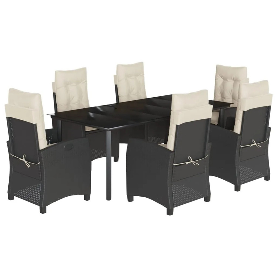 vidaXL 7-teilige Garten-Essgruppe aus Poly Rattan mit Kissen in Schwarz - Bild 2