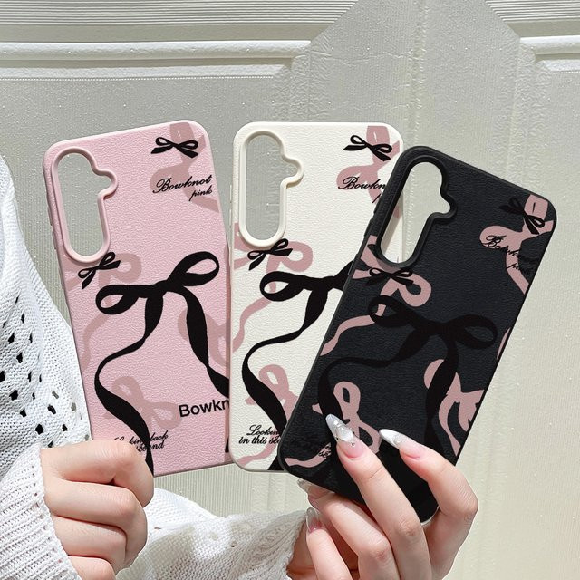 Doppellagige Handyhülle mit Schleife für Samsung Galaxy S25 Ultra S24 FE S23 A56 5G A55 A53 A35 A06 A07 A16 A17 A26 A36 in Schwarz und Pink - Bild 1