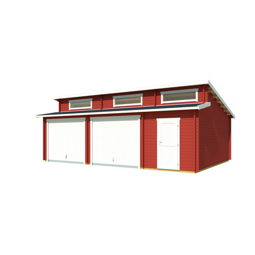 Blockgarage LASITA MAJA Hawaii mit Schwingtoren und separatem Abstellraum in Grau und Schwedenrot, B/T: 820 x 579,6 cm - Bild 2