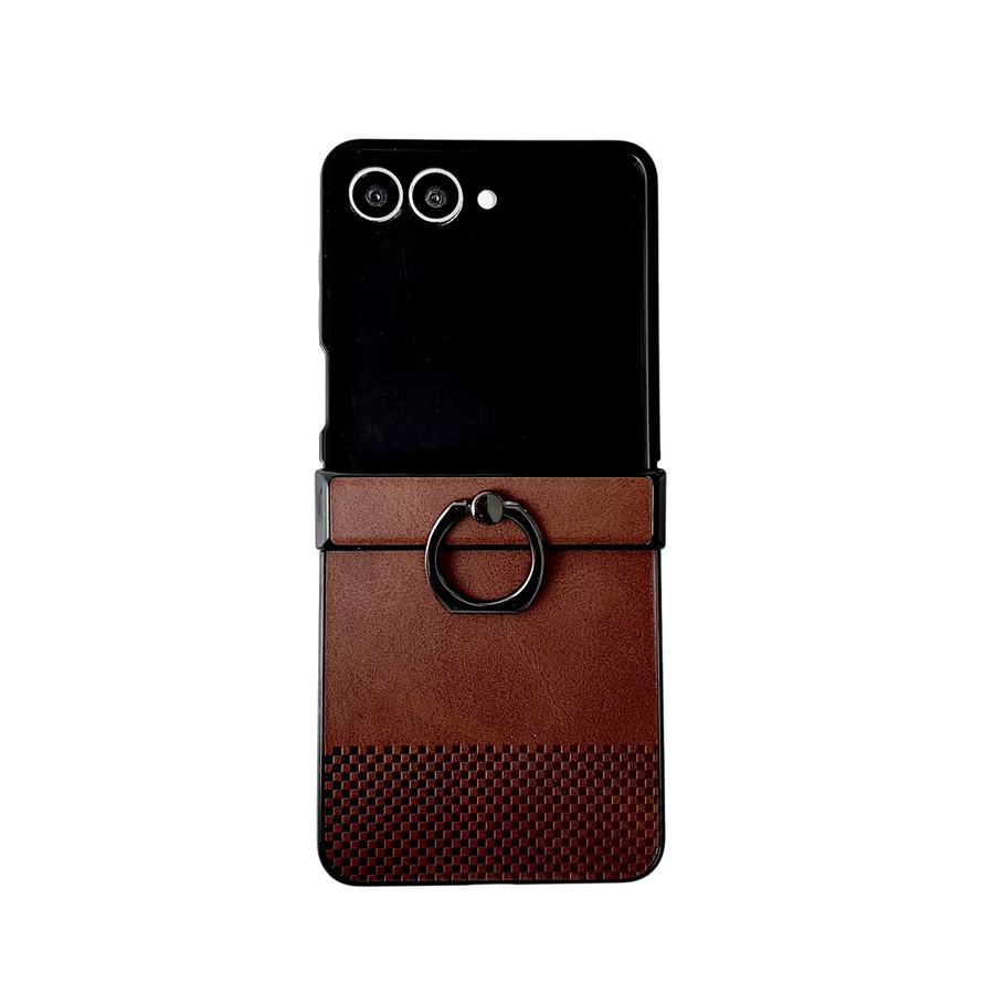 Luxus Leder Schutzhülle mit Ring für Samsung Galaxy Z Flip 3 4 5 6 7 5G und Z Flip FE in Schwarz oder Braun - Bild 4