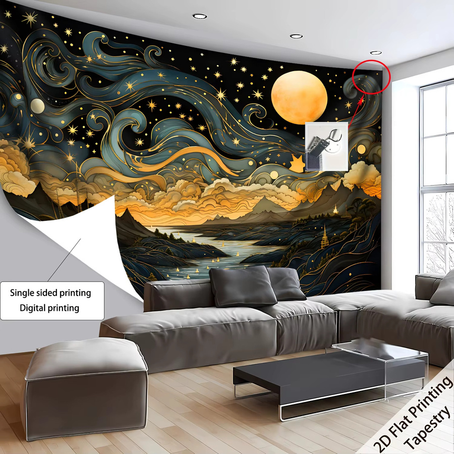 VIKAMA Astronomischer Nachthimmel Wandteppich, Mehrfarbiger Wandbehang im modernen Abstract-Design für Wohnzimmer und Schlafzimmer - Bild 5