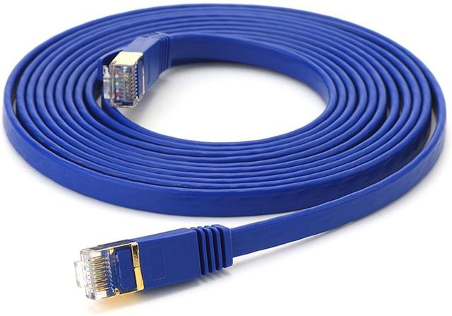Koogeelife Cat 7 Ethernet LAN Kabel, flach, 3m, blau, 10Gbps, 600MHz, sauerstofffreies Kupfer 32AWG - Bild 1