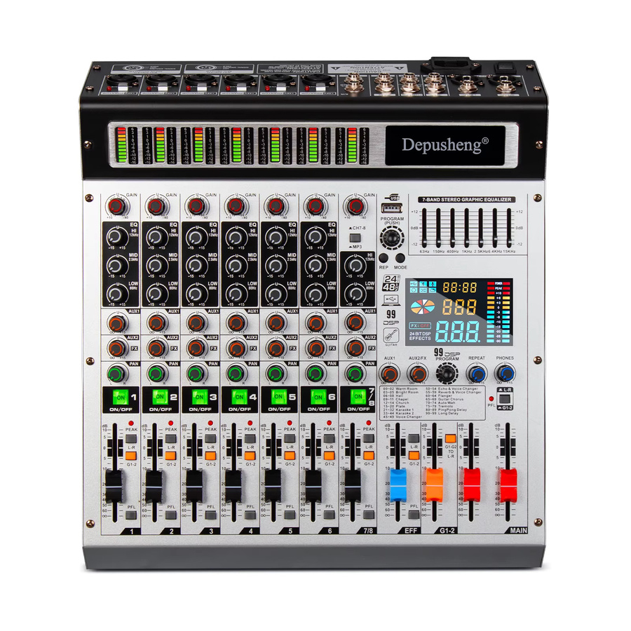 Depusheng AG8 Professionelles 8-Kanal-Mischpult mit 99 DSP Digitalen Effekten für DJ-Konsole und Bühnentechnik - Bild 1