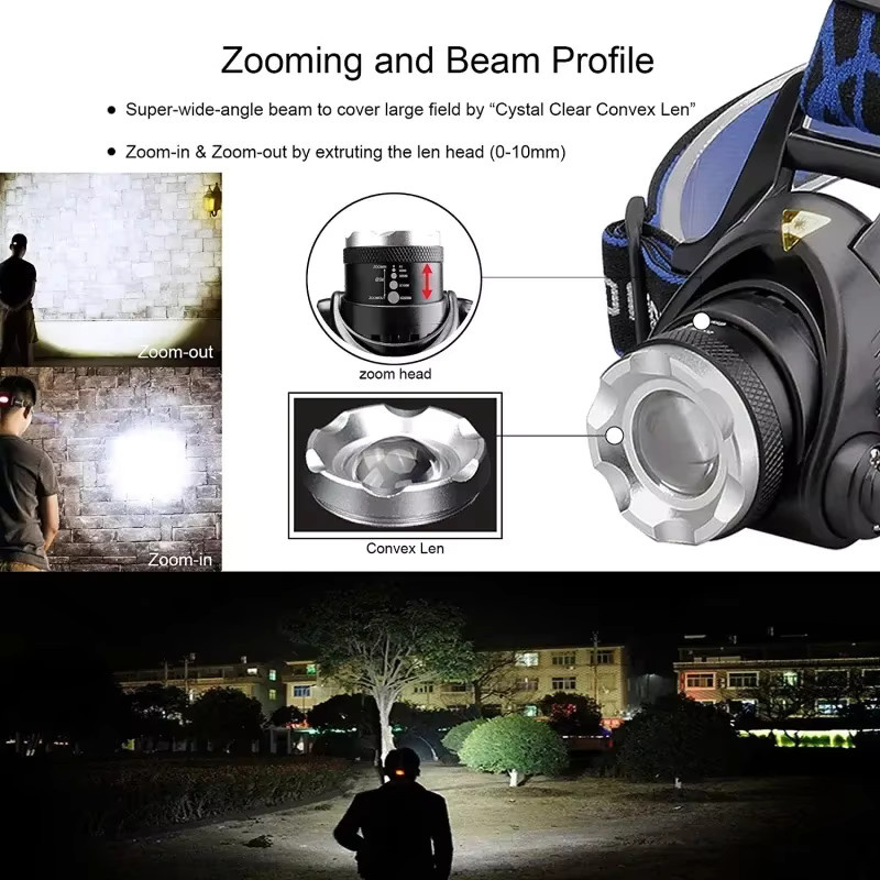 BALDR LED-Stirnlampe in Schwarz, wiederaufladbare Arbeitsstirnlampe mit USB, zoombar und wasserdicht für Garten und Outdoor-Einsätze - Bild 6