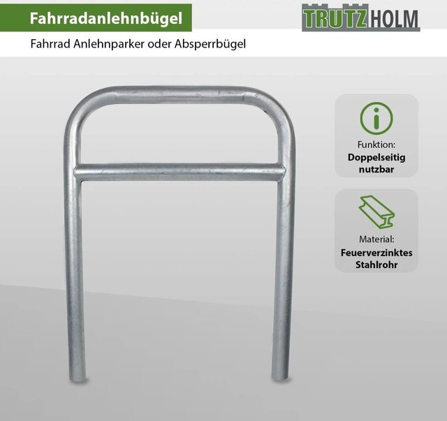 TRUTZHOLM Fahrradanlehnbügel Typ H aus verzinktem Stahl in Silber, H x B x T: 115 x 78 x 6 cm - Bild 1