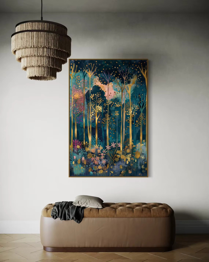 SHENCHEN Wandbild im Art Nouveau Stil: Motivierter herbstlicher Wald als Gemäle-Reproduktion in Mehrfarben - Bild 2