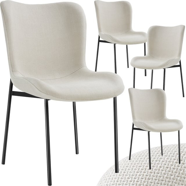 tectake Polsterstuhl Tessa 4er Set in Off White und Schwarz, ergonomische Form mit hoher Rückenlehne und Stahlbeinen, B/T/H: 54 x 62 x 90 cm - Bild 1