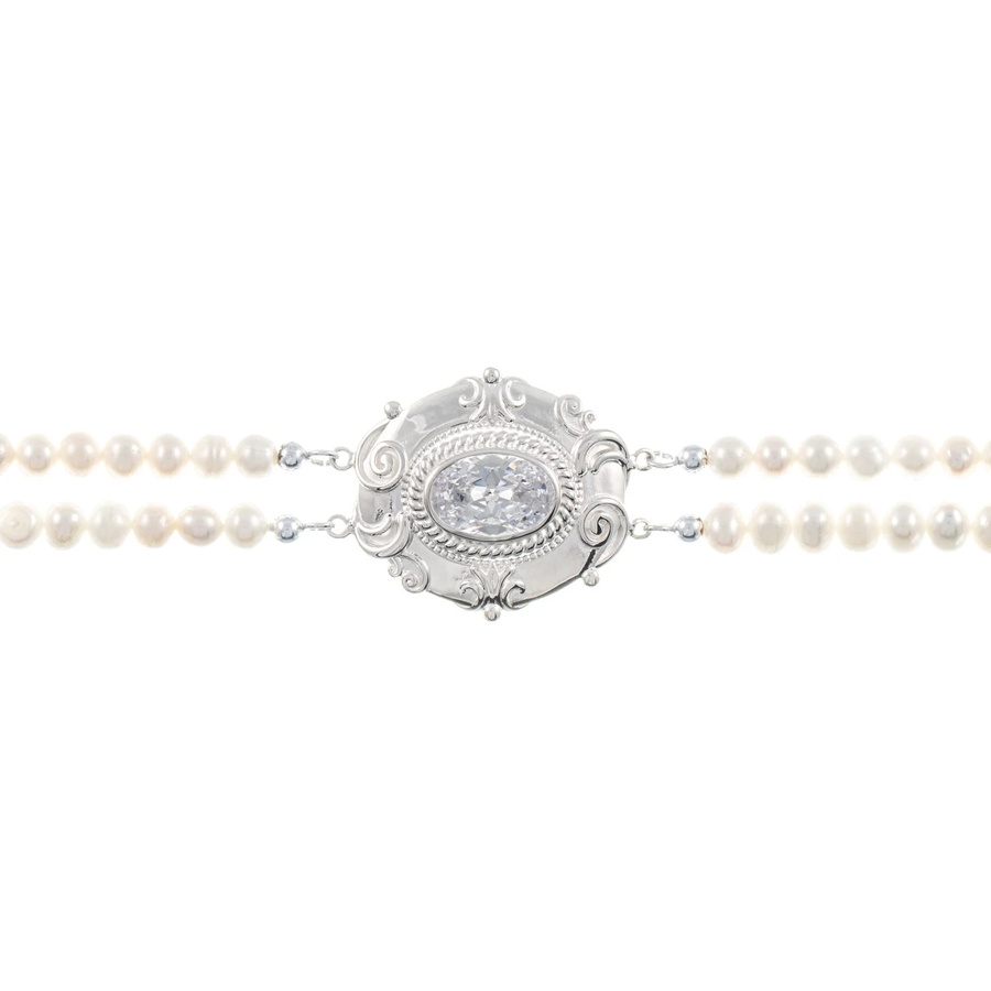 Collier Choker 925 Silber, Zirkonia weiß, Perle, Unisex - Bild 1